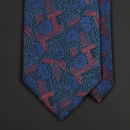 Винтажный галстук с абстрактным орнаментом в синих и красно-бордовых тонах