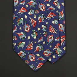 Винтажный шелковый галстук с рисунком Океан от ALAIN FIGARET