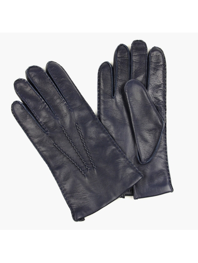 Темно-синие перчатки ручной работы из овчины с подкладкой АКЦЕНТ