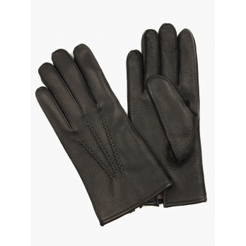Черные перчатки из оленьей кожи с подкладкой АКЦЕНТ