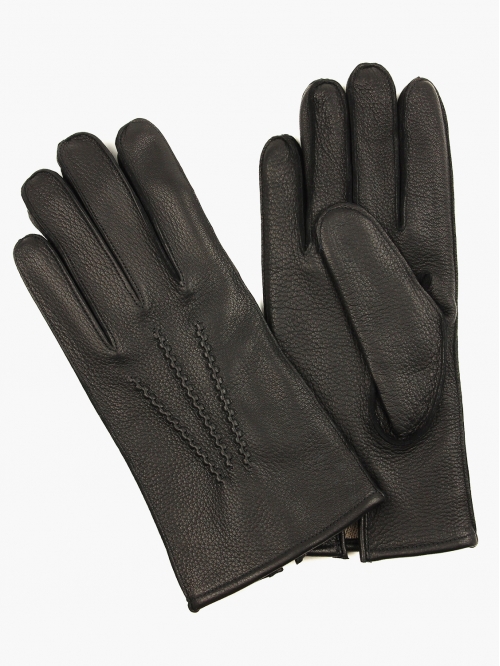 Черные мужские перчатки из оленьей кожи с подкладкой АКЦЕНТ