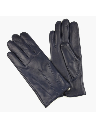 Темно-синие перчатки из овчины АКЦЕНТ с шерстяной подкладкой 