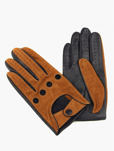 Водительские перчатки СORDUROY из коричневой замши и синей кожи
