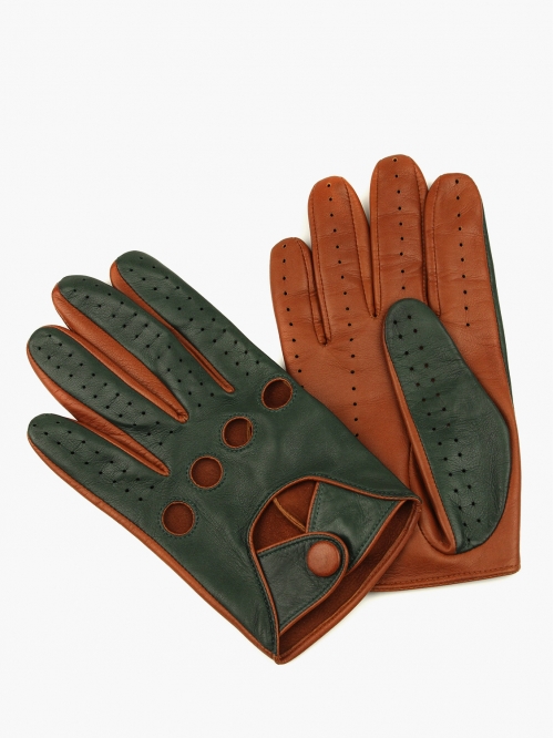Водительские кожаные перчатки СORDUROY зеленые с коричневым