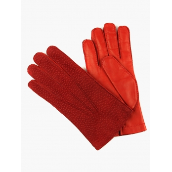 Красные перчатки ручной работы OMEGA из кожи капибары и ягненка с подкладкой из меха кролика