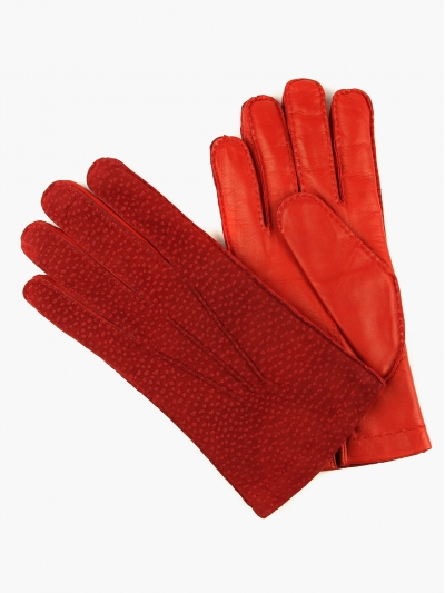 Красные перчатки ручной работы OMEGA из кожи капибары и ягненка с подкладкой из меха кролика