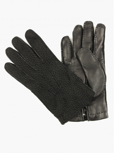 Чёрные перчатки ручной работы OMEGA из кожи капибары и ягненка с подкладкой из меха кролика
