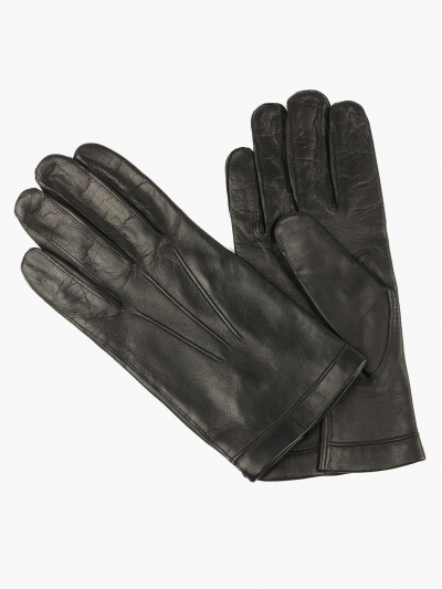 Чёрные перчатки ручной работы OMEGA из кожи ягненка с подкладкой из шёлка