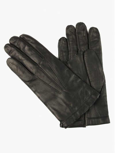 Чёрные перчатки ручной работы OMEGA из кожи ягненка с подкладкой из шерсти