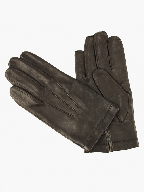 Тёмно-коричневые перчатки ручной работы OMEGA из кожи ягненка с подкладкой из шёлка