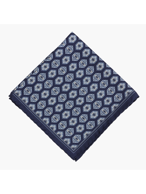 Темно-синий узорный шелковый платок PAOLO ALBIZZATI