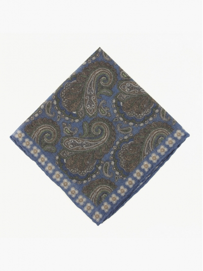 Голубой платок из тонкой шерсти PAOLO ALBIZZATI с рисунком пейсли 