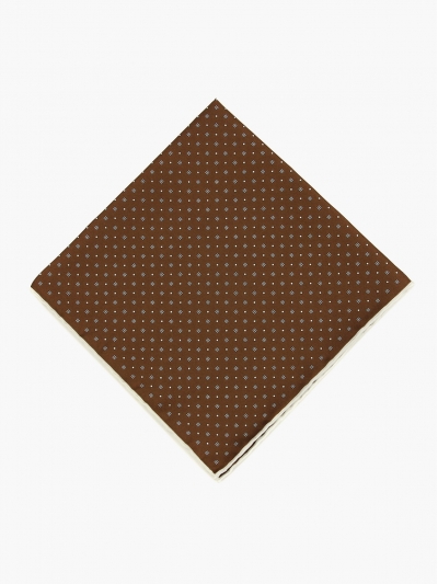 Коричневый шелковый платок PAOLO ALBIZZATI с мелким геометрическим рисунком