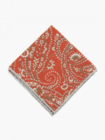 Красный платок из шелка и хлопка с растительным орнаментом PAOLO ALBIZZATI