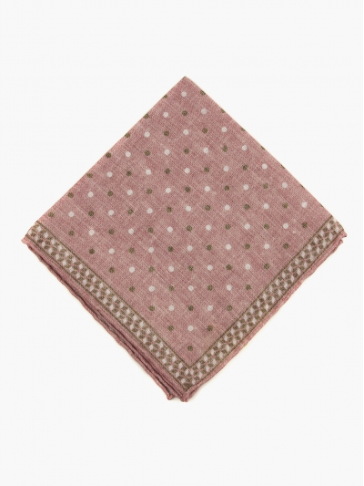 Розово-сиреневый льняной платок PAOLO ALBIZZATI в мелкий горошек с окантовкой