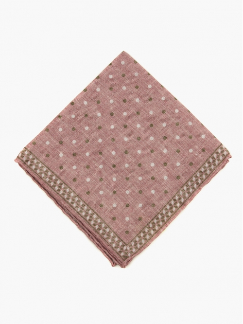 Розово-сиреневый льняной платок PAOLO ALBIZZATI в мелкий горошек с окантовкой
