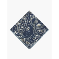Двусторонний синий платок из хлопка и шёлка PAOLO ALBIZZATI с растительным орнаментом
