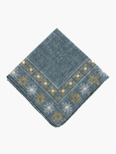 Двусторонний синий платок PAOLO ALBIZZATI с этническим орнаментом