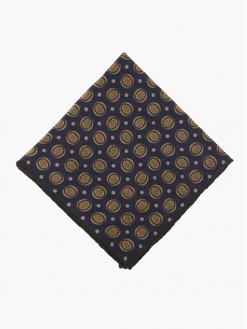 Темно-синий платок из тонкой шерсти PAOLO ALBIZZATI в коричневый горох с овалами 