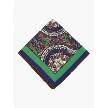 Шелковый платок PAOLO ALBIZZATI с восточным орнаментом в сине-зелёно-оранжевой гамме