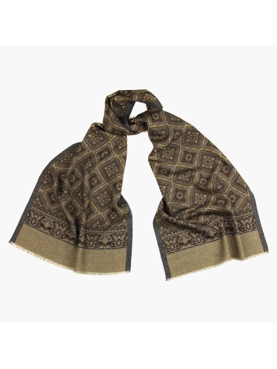 Двусторонний серо-бежевый шарф с орнаментом арабеск PAOLO ALBIZZATI