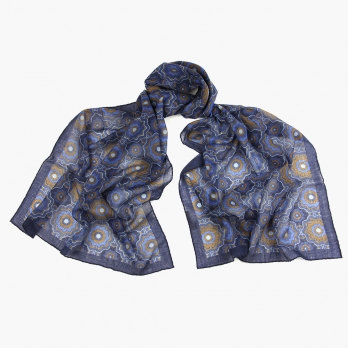 Тонкий шерстяной синий шарф с геометрическим орнаментом PAOLO ALBIZZATI