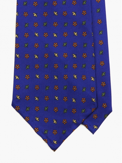 Синий шелковый галстук с мелким цветочным узором FOUR-IN-HAND