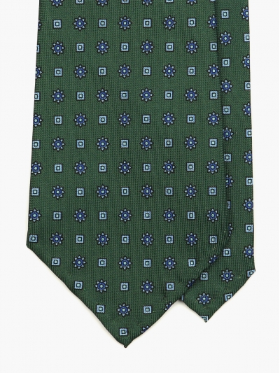 Зеленый галстук из гладкого шёлка с узором фуляр FOUR-IN-HAND
