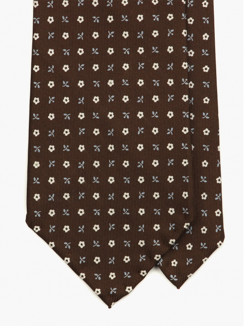 Коричневый галстук из гладкого шёлка с мелким цветочным рисунком FOUR-IN-HAND