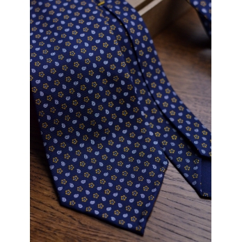 Темно-синий шелковый галстук FOUR-IN-HAND с мелким рисунком