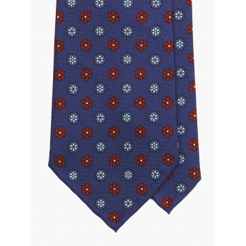 Синий галстук из шёлка с мелким цветочным узором FOUR-IN-HAND