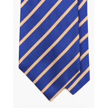 Синий галстук из шёлка GaGà в золотисто-бежевую полоску
