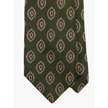 Оливковый шёлковый галстук SERGIO CARIGNANI с этническим орнаментом