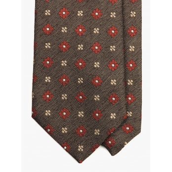 Коричневый шелковый галстук PAOLO ALBIZZATI из меланжевого жаккарда с цветочным принтом