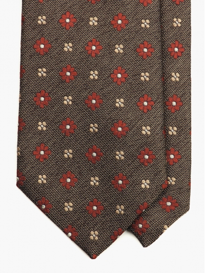 Коричневый шелковый галстук PAOLO ALBIZZATI из меланжевого жаккарда с цветочным принтом