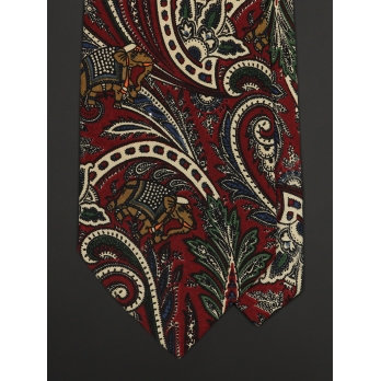 Бордовый шёлковый галстук VALENTINO с восточным рисунком и слонами