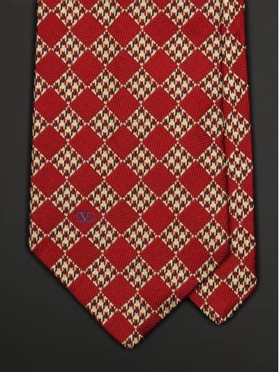 Золотисто-вишнёвый шёлковый галстук VALENTINO с ромбами