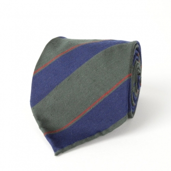Зеленый галстук в синюю полоску из шелка шантунг (Shantung) VARSUTIE