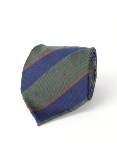 Зеленый галстук в синюю полоску из шелка шантунг (Shantung) VARSUTIE