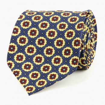 Синий шёлковый галстук с узором фуляр VARSUTIE