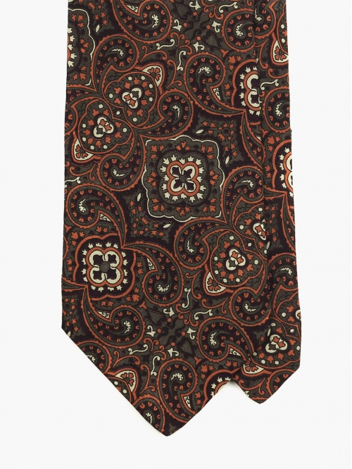 Болотный шёлковый галстук FIORINI с золотисто-коричневым восточным орнаментом