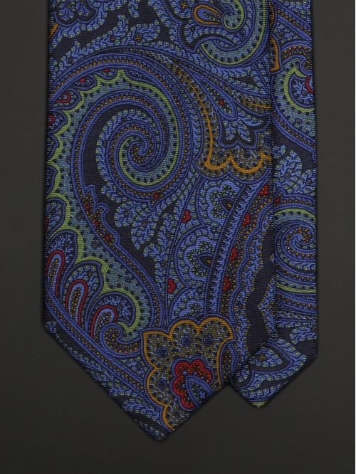 Комплект (галстук + нагрудный платок) LANVIN синий с разноцветным рисунком пейсли