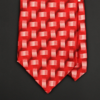 Шелковый галстук LANVIN в красно-белых тонах с плетеным рисунком