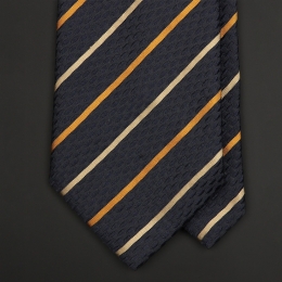 Черный шелковый галстук LANVIN с золотисто-ванильными полосками